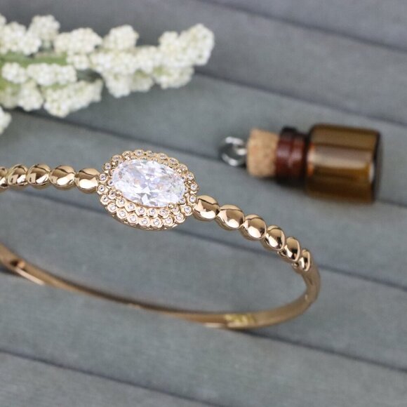 Rose Gold Bangle with Oval Center Stone and Beaded Design, XPBL0453 - Picture 11 of 11